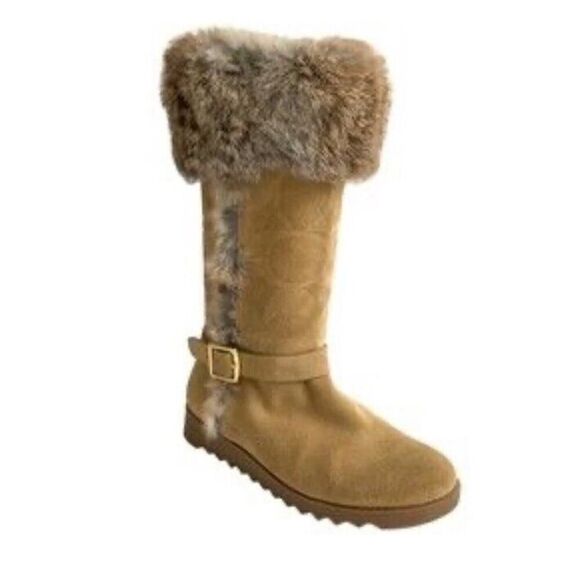 Coach Women's Deeann A7294 Tan Buckle Boot Fur trim Color: Beige Size: 9.5 - Picture 1 of 16